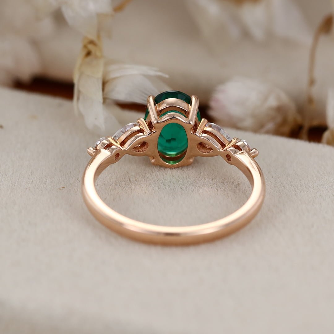 1.5CT Oval Emerald engagement ring women Vintage Rose gold moissanite ring Unique wedding Bridal promise Anniversary gift for her