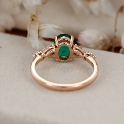 1.5CT Oval Emerald engagement ring women Vintage Rose gold moissanite ring Unique wedding Bridal promise Anniversary gift for her