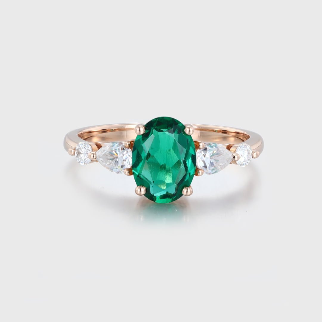1.5CT Oval Emerald engagement ring women Vintage Rose gold moissanite ring Unique wedding Bridal promise Anniversary gift for her