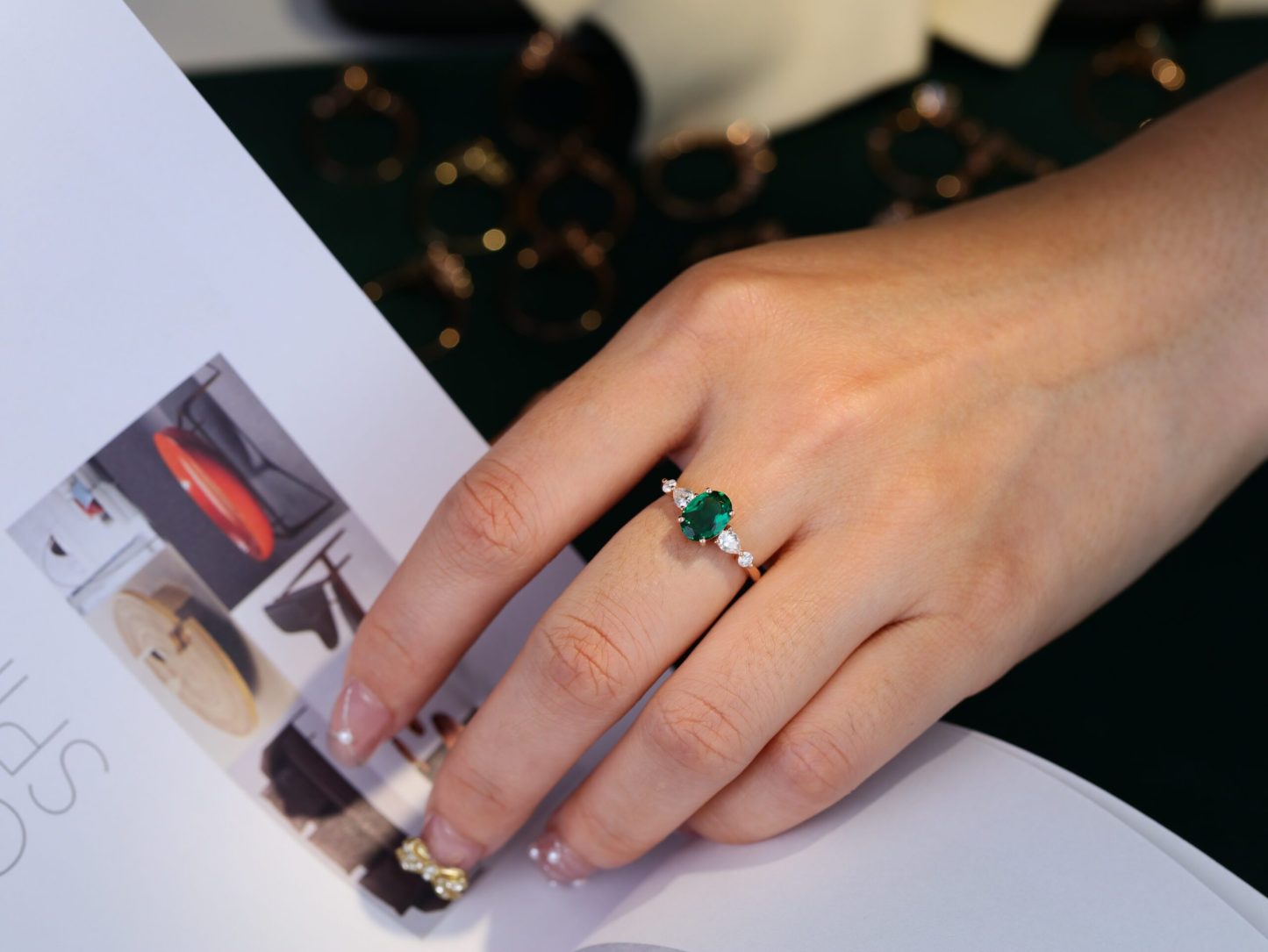 1.5CT Oval Emerald engagement ring women Vintage Rose gold moissanite ring Unique wedding Bridal promise Anniversary gift for her