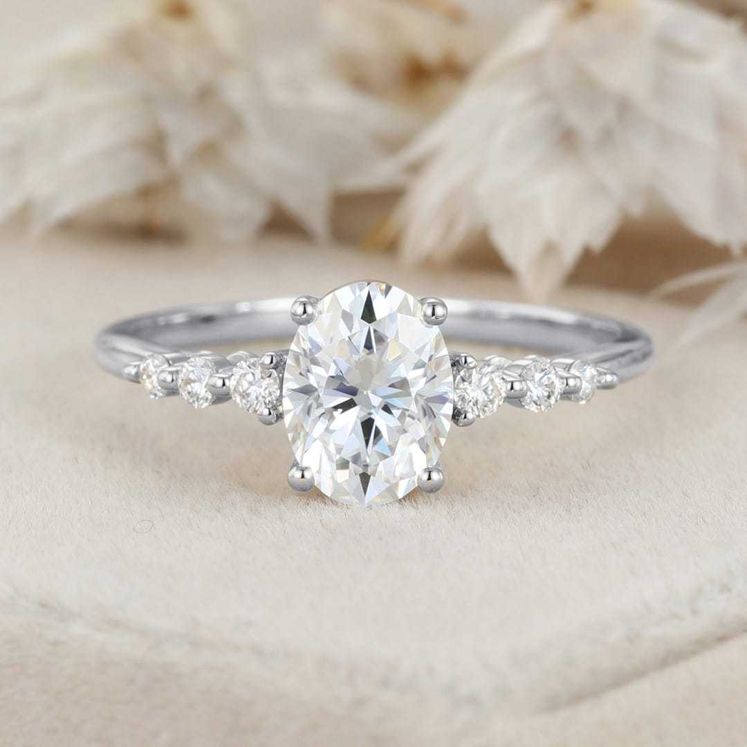 1.5CT Oval Moissanite Engagement Ring Women 14K Solid Gold Diamond Ring Vintage Half Eternity Wedding Ring Bridal Promise Anniversary Gift