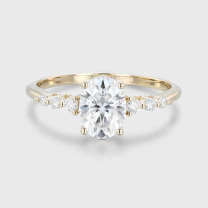 1.5CT Oval Moissanite Engagement Ring Women 14K Solid Gold Diamond Ring Vintage Half Eternity Wedding Ring Bridal Promise Anniversary Gift