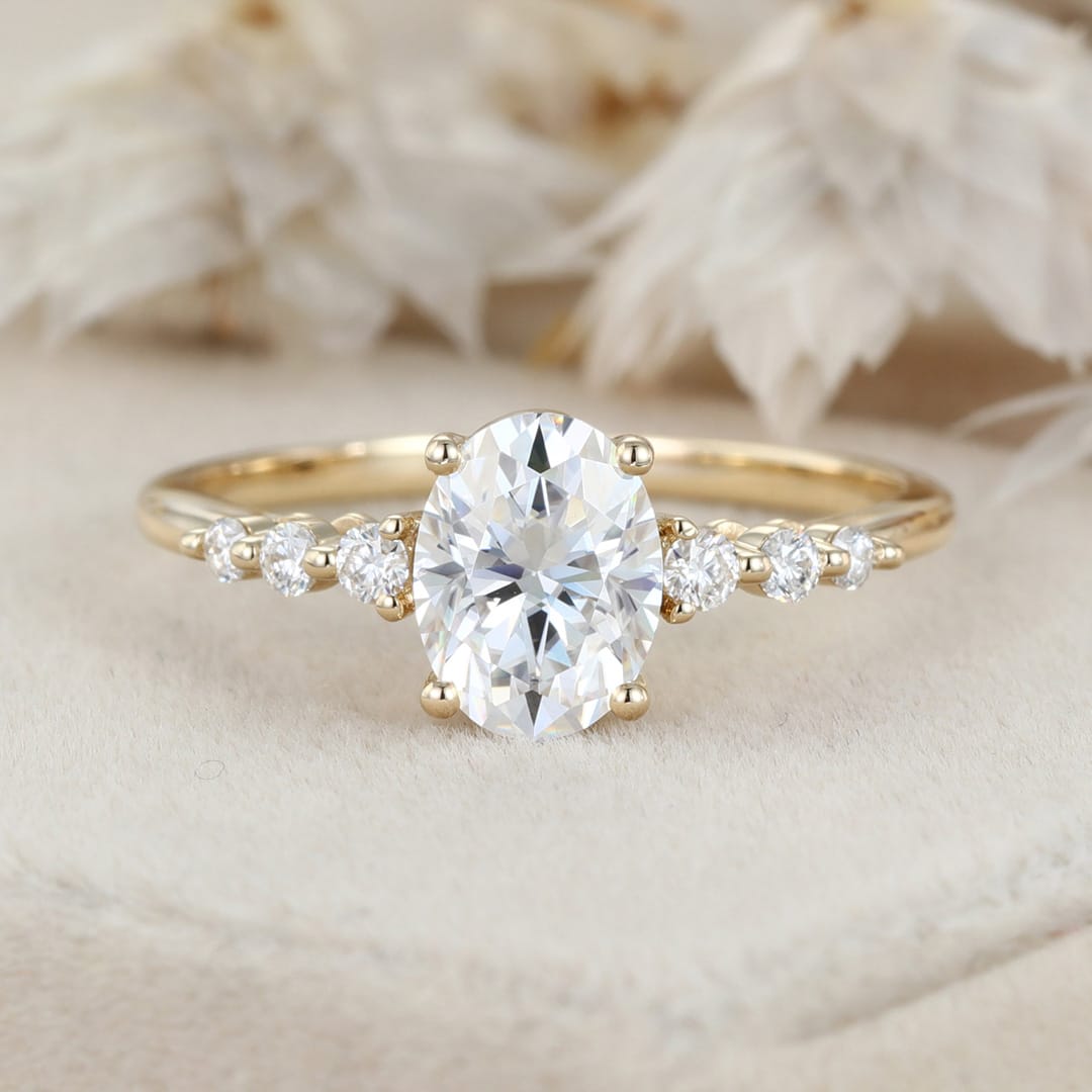 1.5CT Oval Moissanite Engagement Ring Women 14K Solid Gold Diamond Ring Vintage Half Eternity Wedding Ring Bridal Promise Anniversary Gift