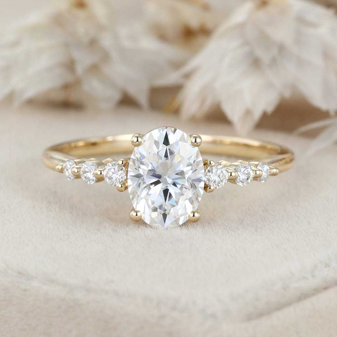 1.5CT Oval Moissanite Engagement Ring Women 14K Solid Gold Diamond Ring Vintage Half Eternity Wedding Ring Bridal Promise Anniversary Gift
