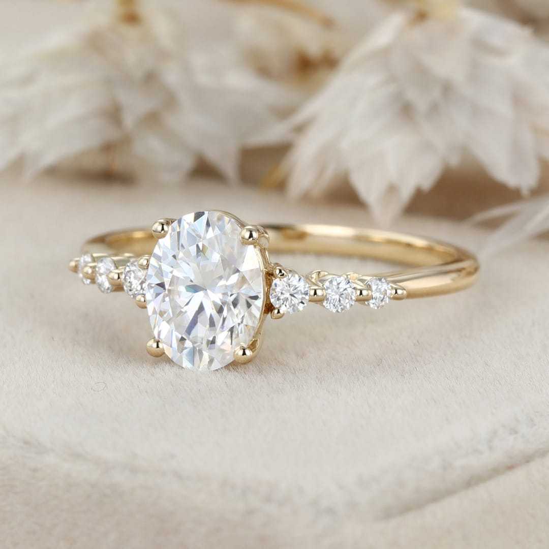 1.5CT Oval Moissanite Engagement Ring Women 14K Solid Gold Diamond Ring Vintage Half Eternity Wedding Ring Bridal Promise Anniversary Gift