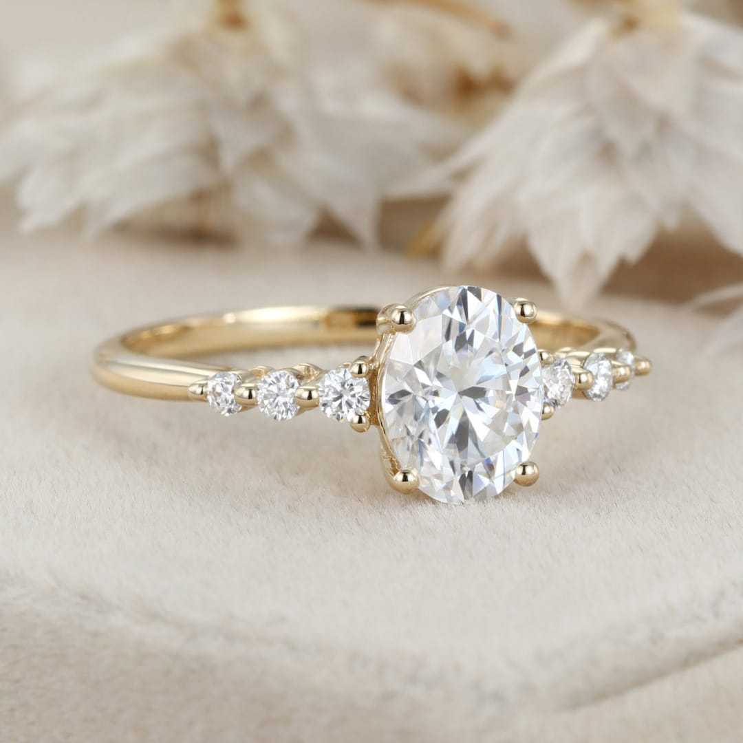 1.5CT Oval Moissanite Engagement Ring Women 14K Solid Gold Diamond Ring Vintage Half Eternity Wedding Ring Bridal Promise Anniversary Gift