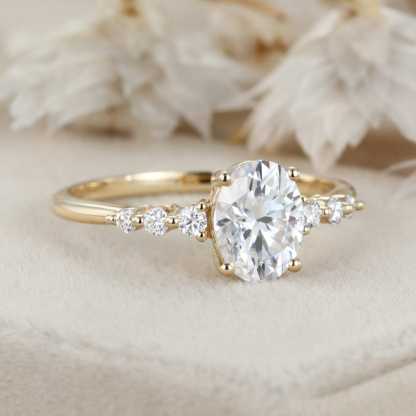 1.5CT Oval Moissanite Engagement Ring Women 14K Solid Gold Diamond Ring Vintage Half Eternity Wedding Ring Bridal Promise Anniversary Gift