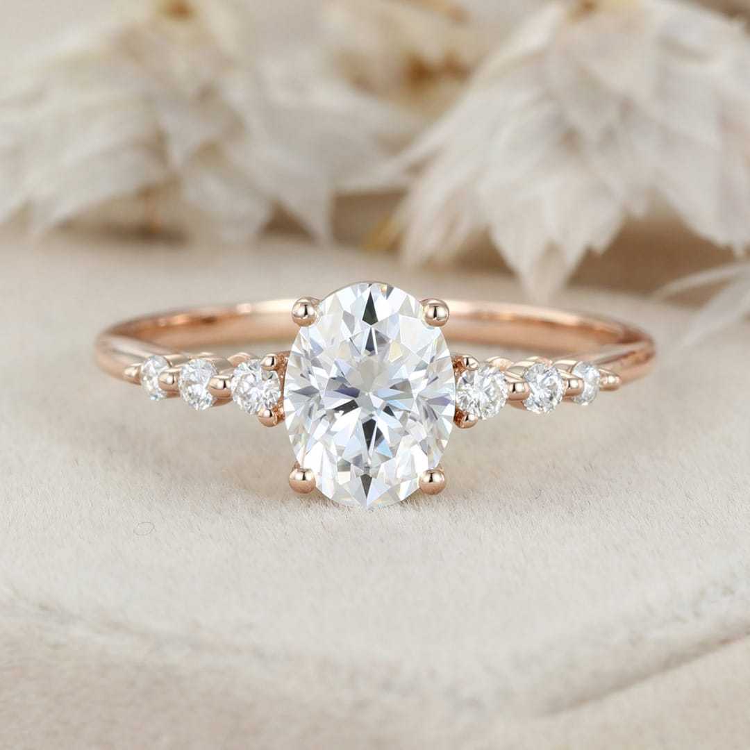 1.5CT Oval Moissanite Engagement Ring Women 14K Solid Gold Diamond Ring Vintage Half Eternity Wedding Ring Bridal Promise Anniversary Gift