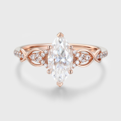 Vintage Marquise Cut Moissanite Twist Engagement Ring – Unique 14K Rose Gold Bridal Promise Ring