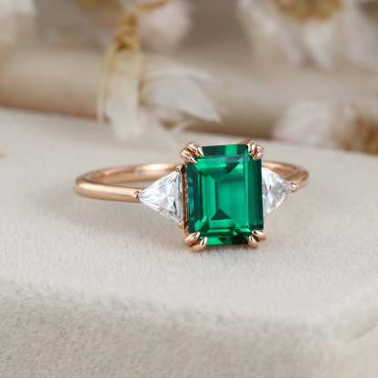 1.5ct Emerald engagement ring Rose gold engagement ring Vintage triangle moissanite ring simulate diamond ring Bridal promise Anniversary
