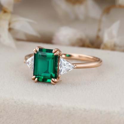 1.5ct Emerald engagement ring Rose gold engagement ring Vintage triangle moissanite ring simulate diamond ring Bridal promise Anniversary