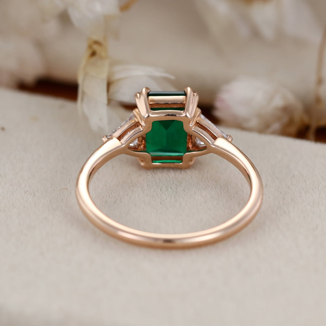 1.5ct Emerald engagement ring Rose gold engagement ring Vintage triangle moissanite ring simulate diamond ring Bridal promise Anniversary
