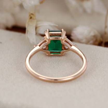 1.5ct Emerald engagement ring Rose gold engagement ring Vintage triangle moissanite ring simulate diamond ring Bridal promise Anniversary