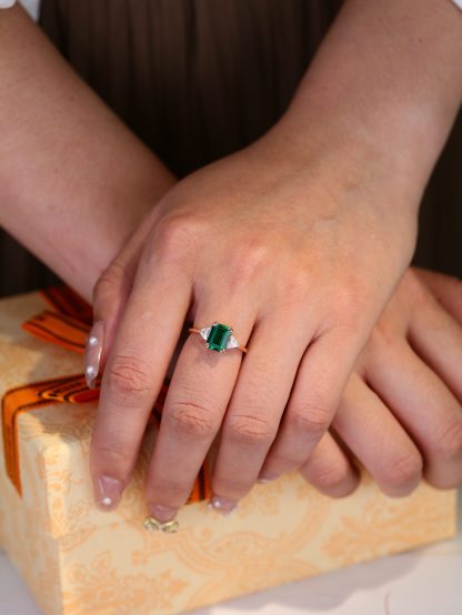 1.5ct Emerald engagement ring Rose gold engagement ring Vintage triangle moissanite ring simulate diamond ring Bridal promise Anniversary