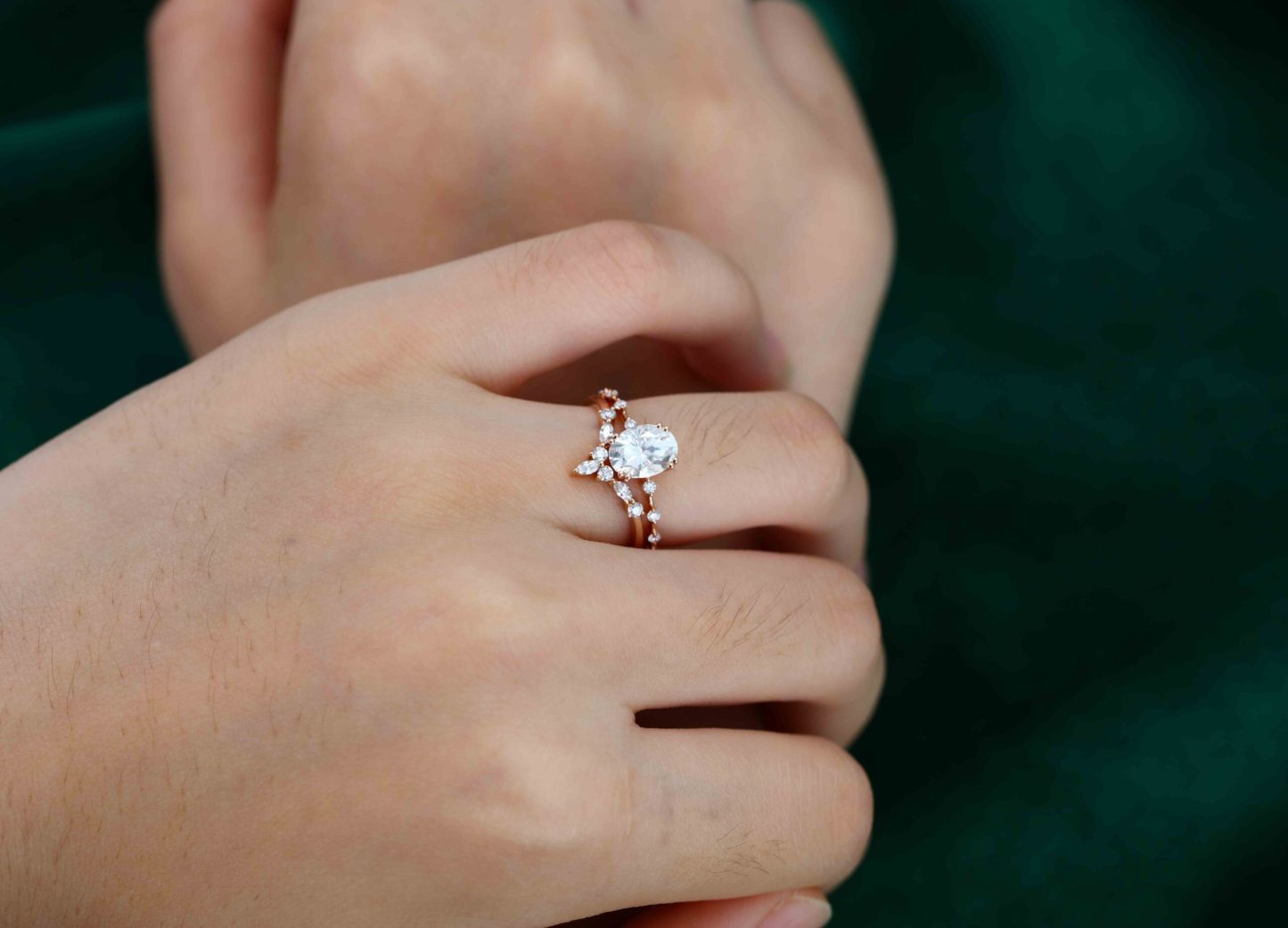 1.5ct Oval Moissanite engagement ring set Vintage Rose gold engagement ring women Unique Marquise ring Bridal set promise Anniversary gift