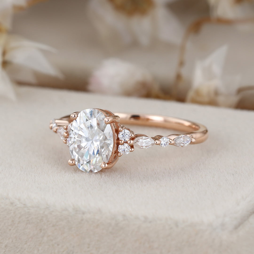 Rose Gold 1.5 Carat Oval Moissanite Engagement Ring for Women