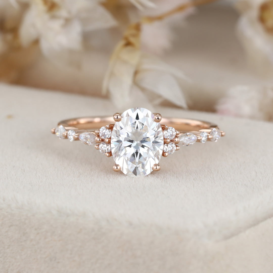 Rose Gold 1.5 Carat Oval Moissanite Engagement Ring for Women