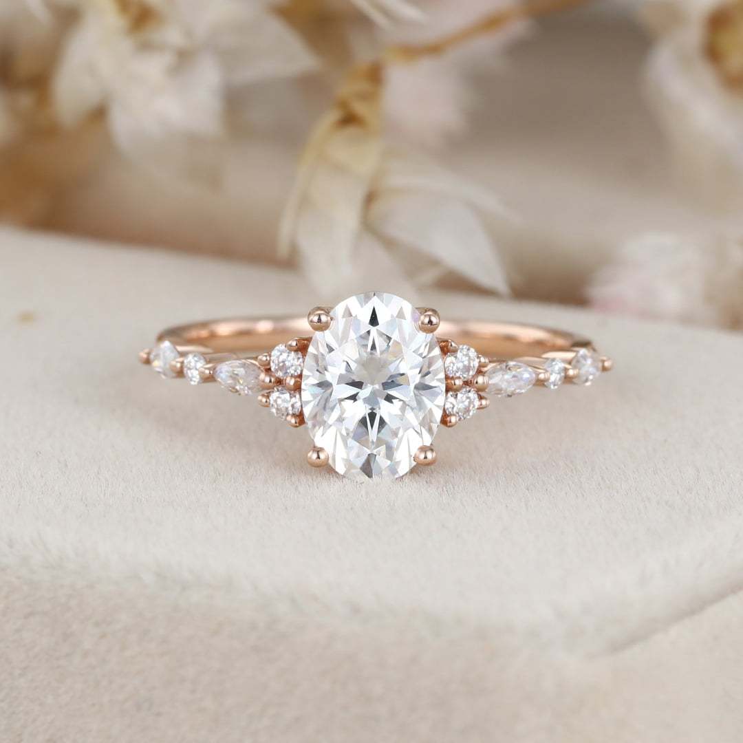 Rose Gold 1.5 Carat Oval Moissanite Engagement Ring for Women