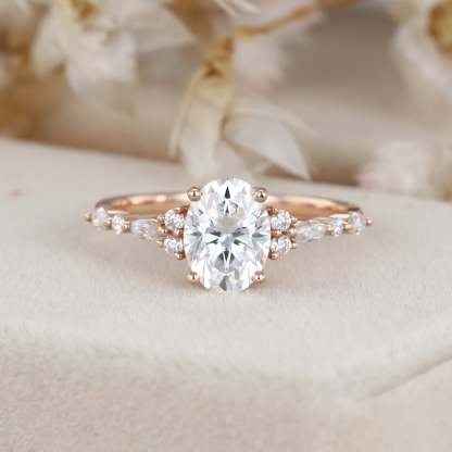 Rose Gold 1.5 Carat Oval Moissanite Engagement Ring for Women