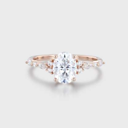 Rose Gold 1.5 Carat Oval Moissanite Engagement Ring for Women