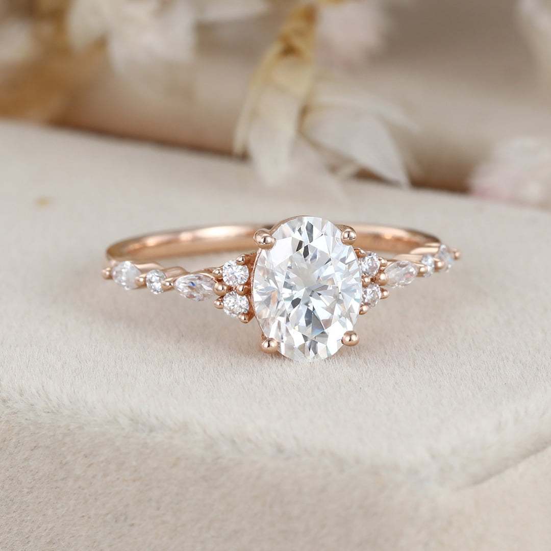Rose Gold 1.5 Carat Oval Moissanite Engagement Ring for Women