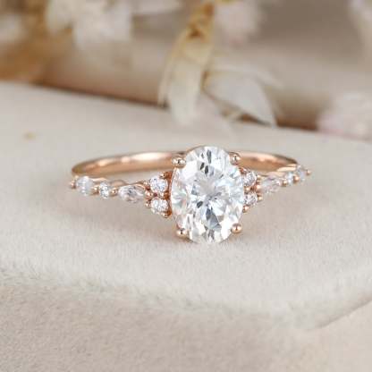 Rose Gold 1.5 Carat Oval Moissanite Engagement Ring for Women
