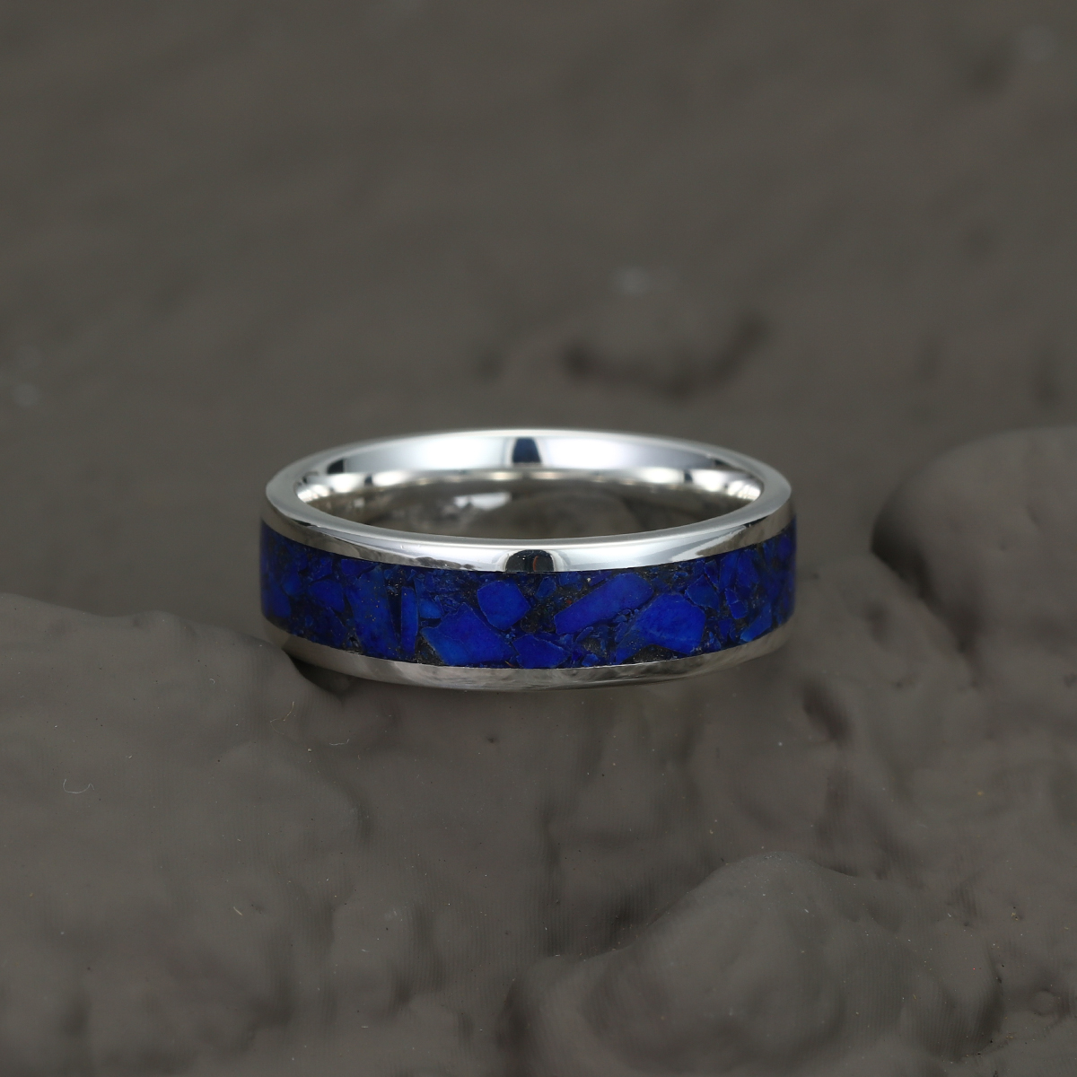 Lapis lazuli Wedding Ring His Hers Promise Engagement Ring 6mm wide ring December Birthstone Ring