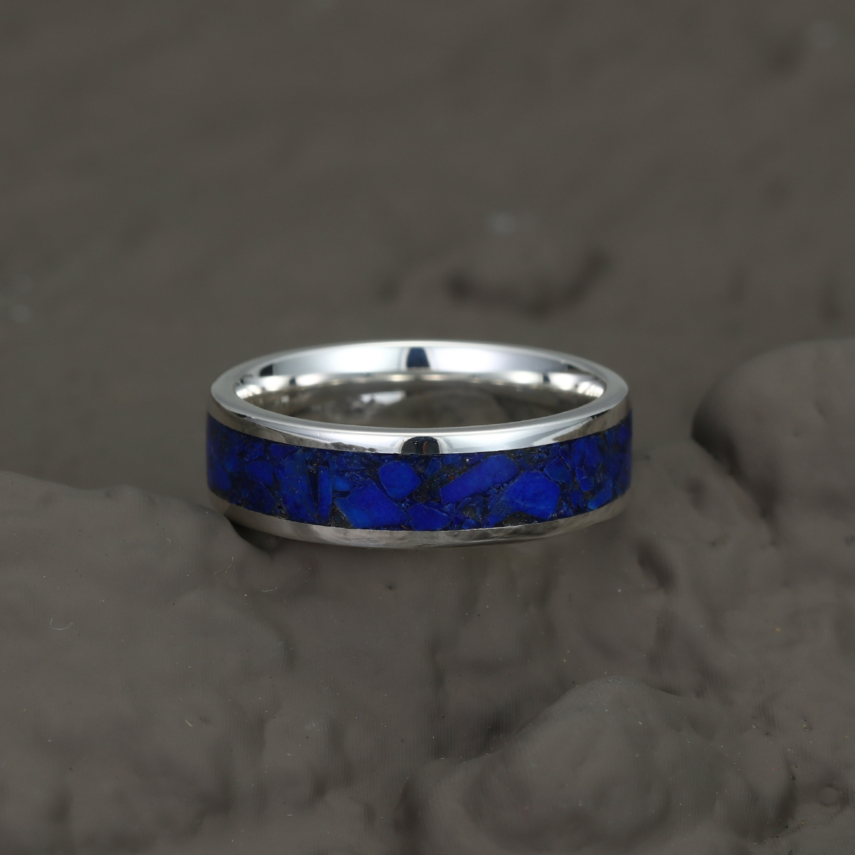 Lapis lazuli Wedding Ring His Hers Promise Engagement Ring 6mm wide ring December Birthstone Ring