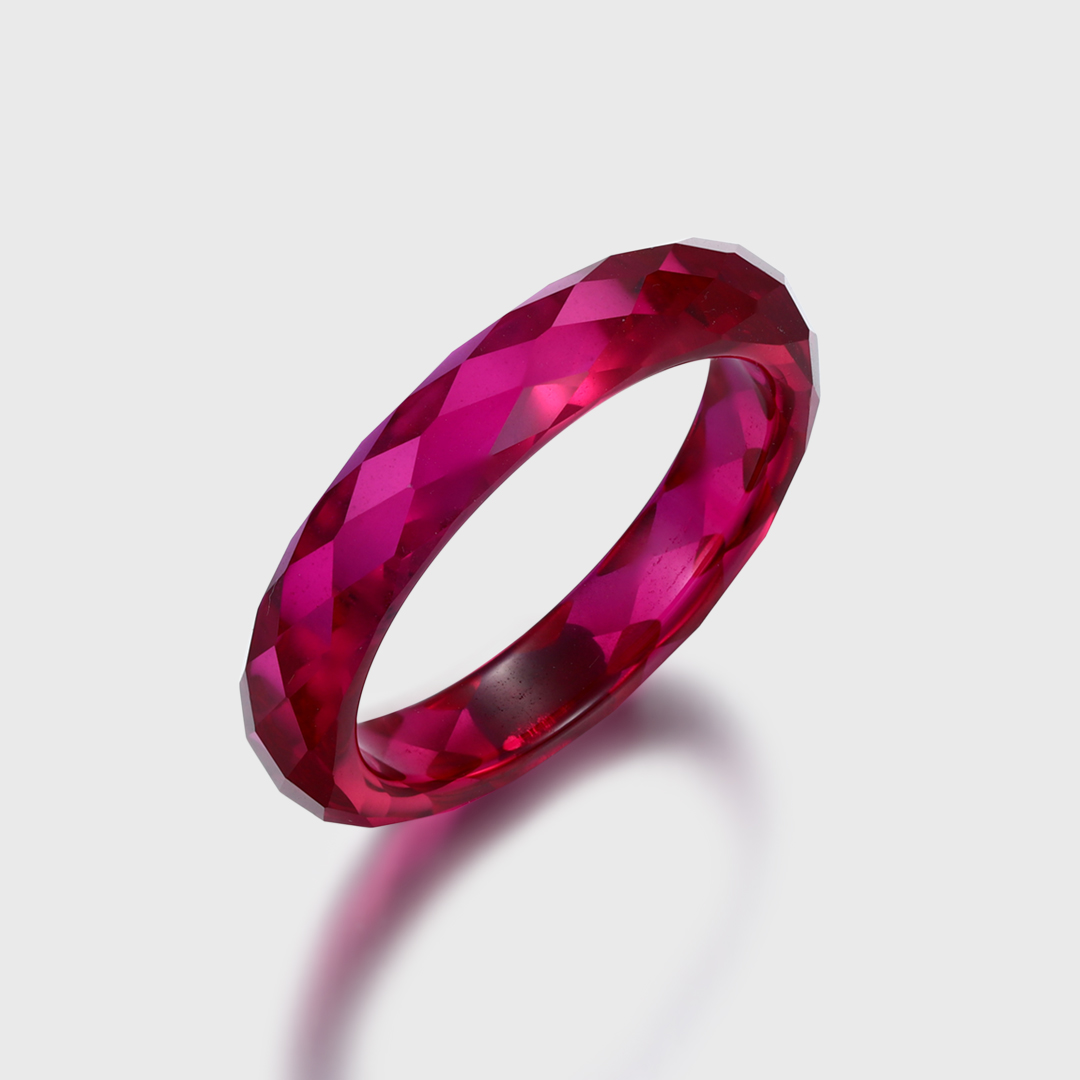 5MM Faceted Lab-Grown Ruby Band – Plain Wedding Ring in Solid Gold, Minimalist July Birthstone Ring
