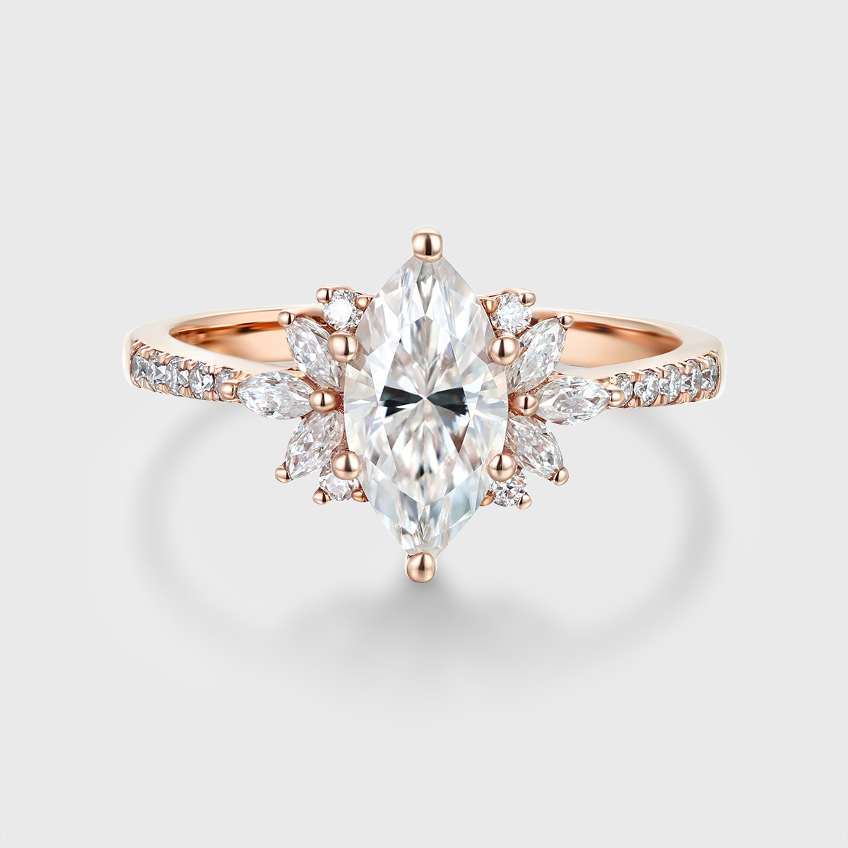 Marquise moissanite engagement ring Vintage Rose gold Cluster engagement ring Art Deco diamond ring Bridal Promise Anniversary gift for her