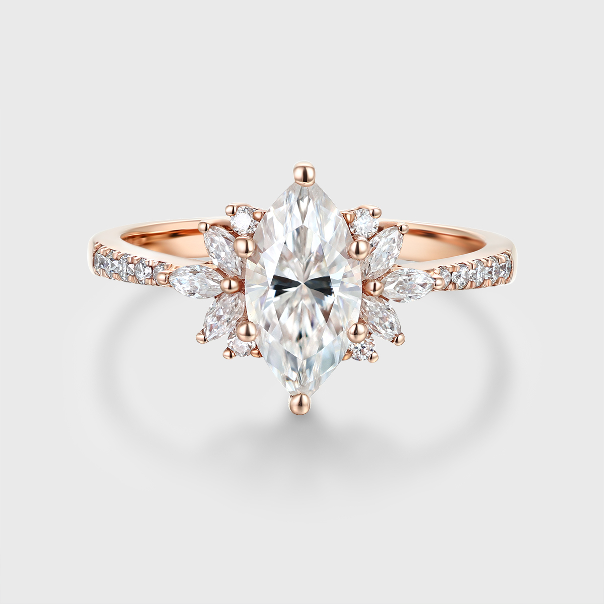 Marquise moissanite engagement ring Vintage Rose gold Cluster engagement ring Art Deco diamond ring Bridal Promise Anniversary gift for her