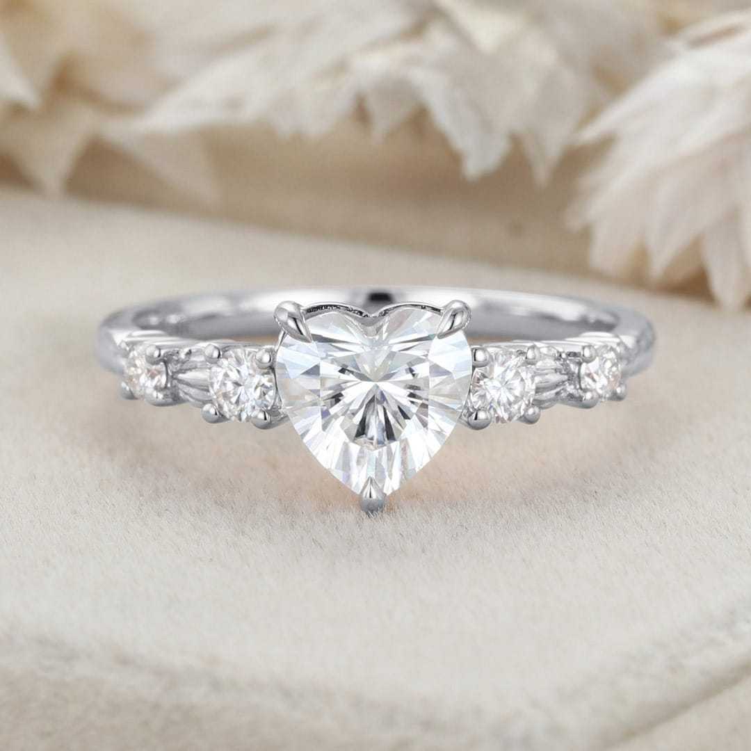1 CT Heart Moissanite Engagement Ring Vintage 14k Rose Gold Moissanite Engagement Ring Delicate Wedding Bridal Ring Gift