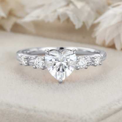 1 CT Heart Moissanite Engagement Ring Vintage 14k Rose Gold Moissanite Engagement Ring Delicate Wedding Bridal Ring Gift