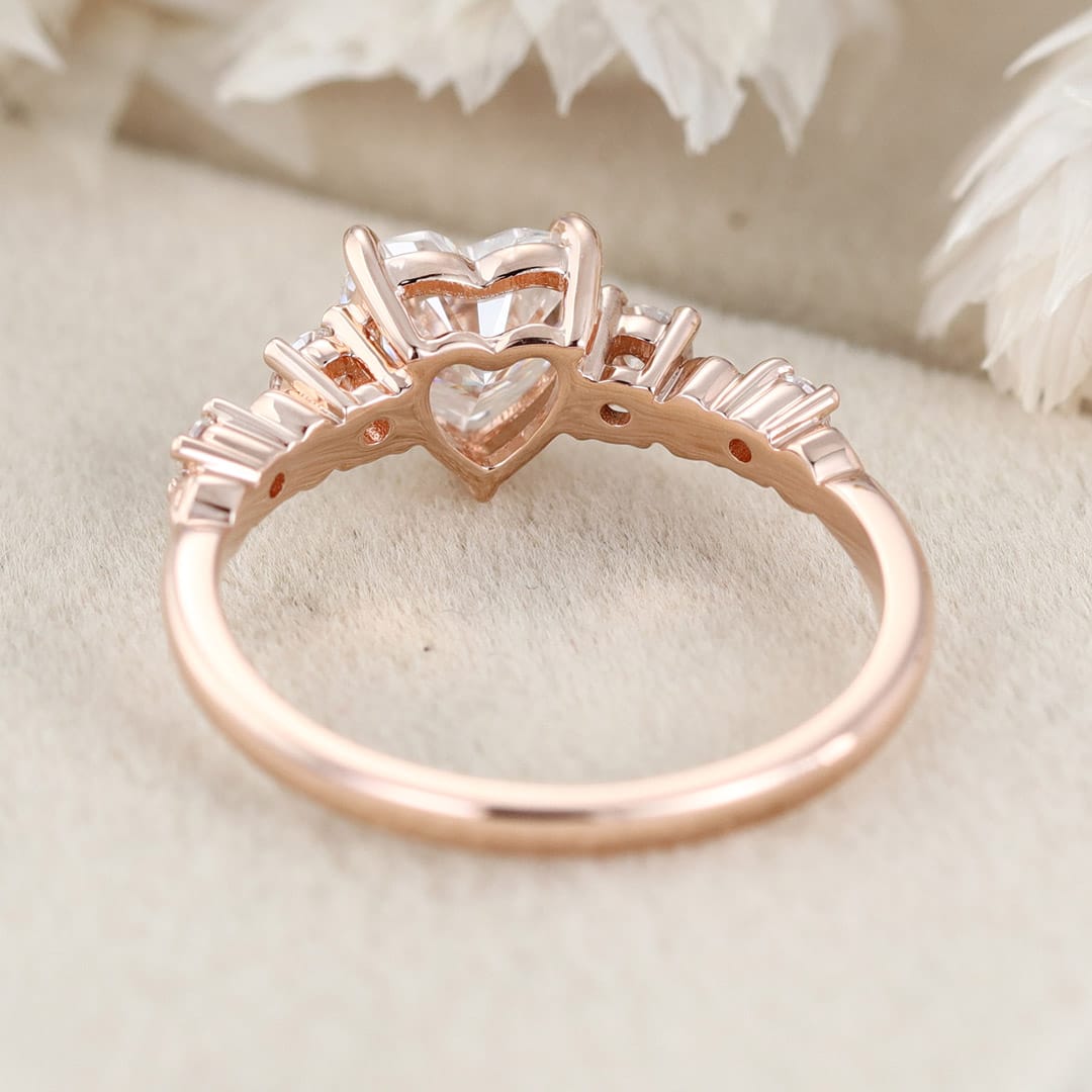 1 CT Heart Moissanite Engagement Ring Vintage 14k Rose Gold Moissanite Engagement Ring Delicate Wedding Bridal Ring Gift
