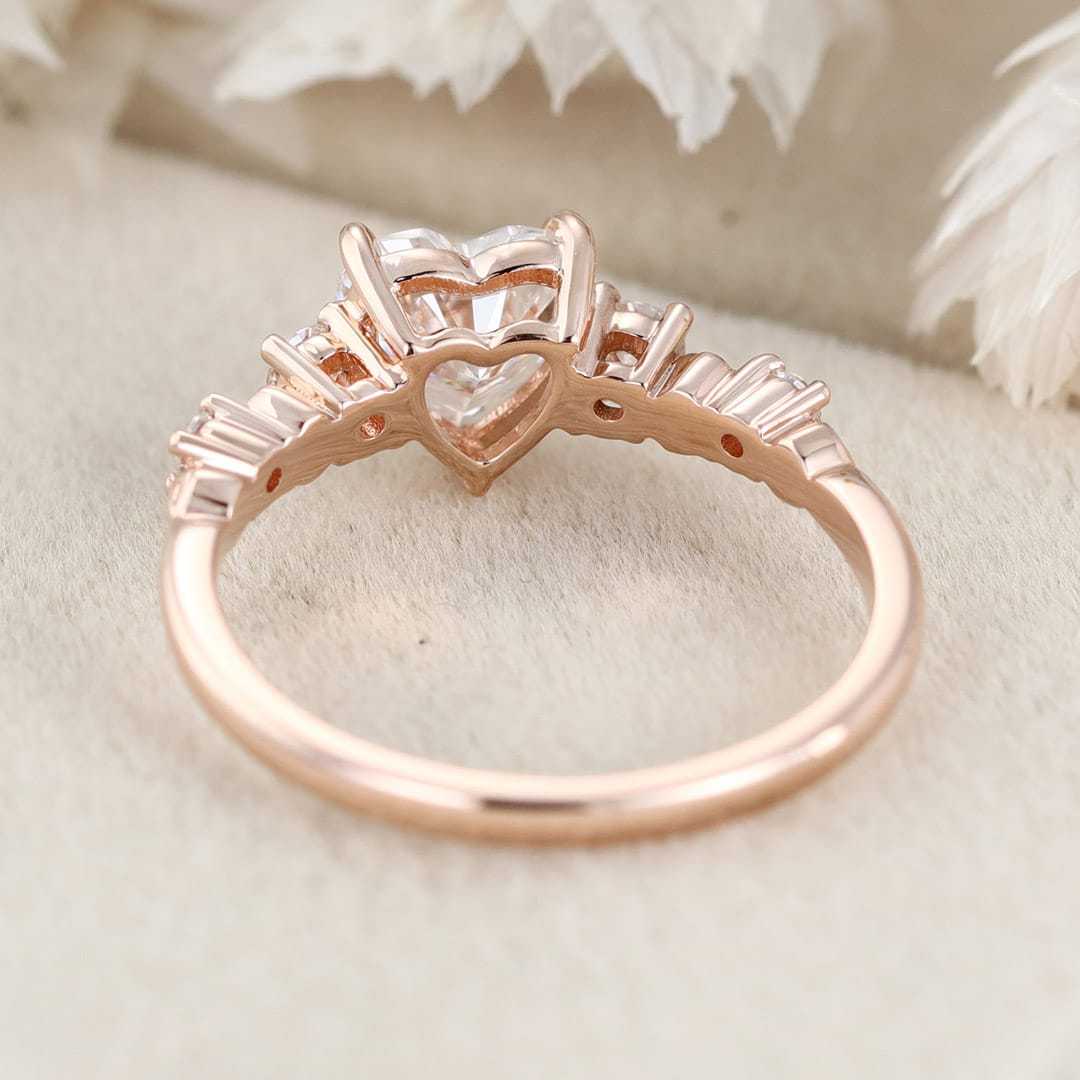 1 CT Heart Moissanite Engagement Ring Vintage 14k Rose Gold Moissanite Engagement Ring Delicate Wedding Bridal Ring Gift