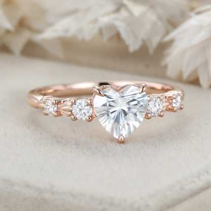 1 CT Heart Moissanite Engagement Ring Vintage 14k Rose Gold Moissanite Engagement Ring Delicate Wedding Bridal Ring Gift