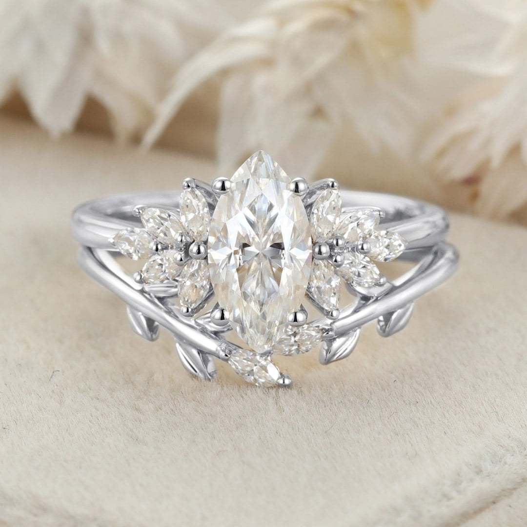 1 Carat Marquise Cut Moissanite Engagement Ring Set 14K Yellow Gold Twist Wedding Ring Bridal Promise Anniversary Gift
