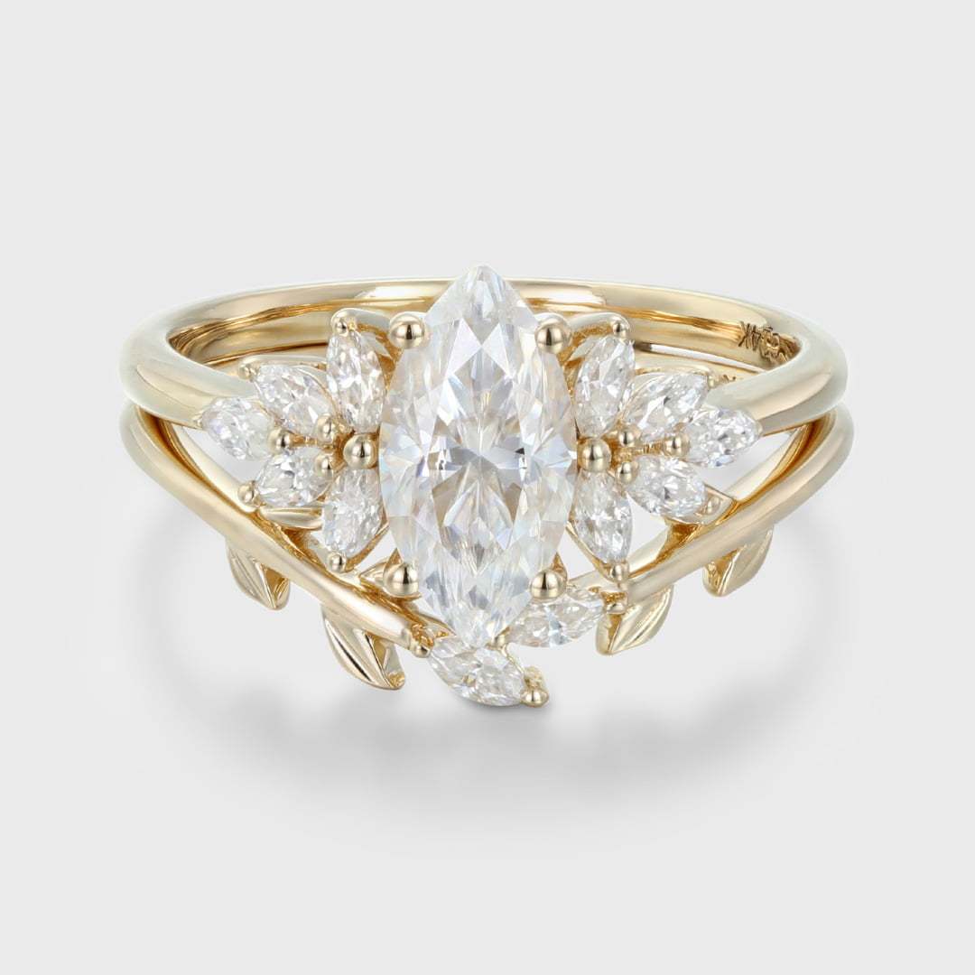 1 Carat Marquise Cut Moissanite Engagement Ring Set 14K Yellow Gold Twist Wedding Ring Bridal Promise Anniversary Gift