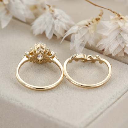 1 Carat Marquise Cut Moissanite Engagement Ring Set 14K Yellow Gold Twist Wedding Ring Bridal Promise Anniversary Gift