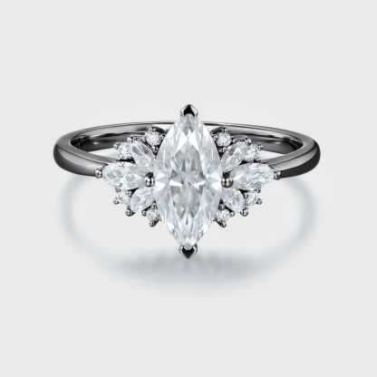 1 Carat Marquise Cut Moissanite Cluster Wedding Ring In 14K Black Gold