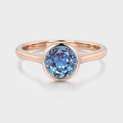 1 Carat Round Bezel Alexandrite Ring Rose gold ring Brilliant Cut Alexandrite Engagement Ring Dainty Promise Ring Solitaire Bezel Ring