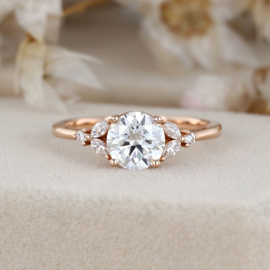 14K Rose Gold 1 Carat Round Cut Moissanite Engagement Ring For Women