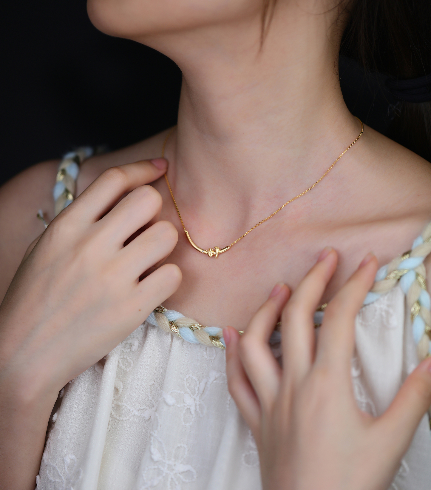 Gold-Plated Baby's Hand and Footprint Elements Customizable Birthstone Engraved Name Smile Necklace – Personalized Keepsake Gift
