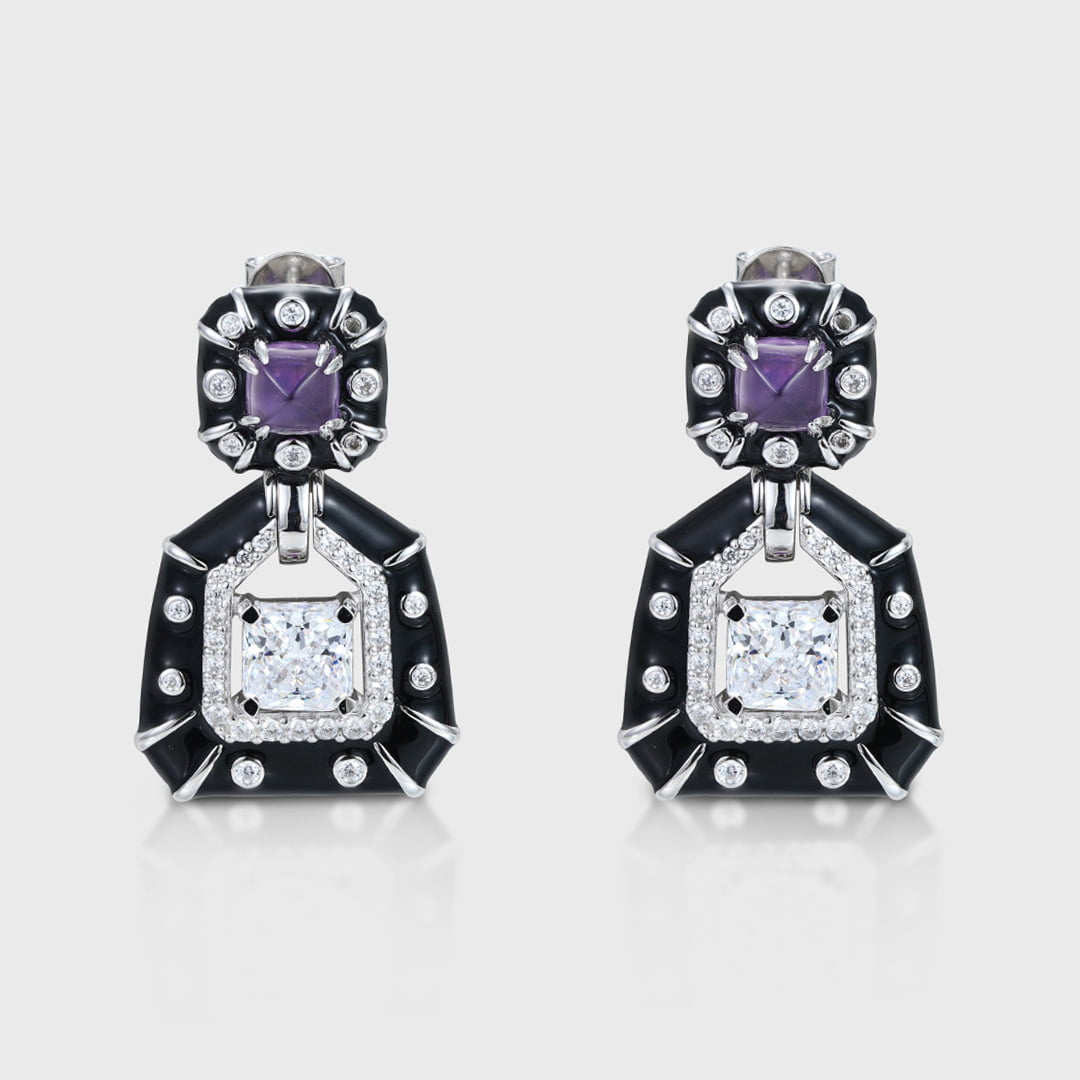 Amethyst Earrings Moissanite Earrings 14K Solid Gold Earrings Unique Earrings Cluster Beautiful Earrings