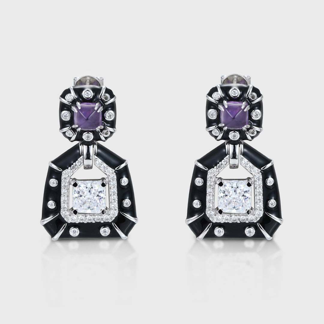 Amethyst Earrings Moissanite Earrings 14K Solid Gold Earrings Unique Earrings Cluster Beautiful Earrings