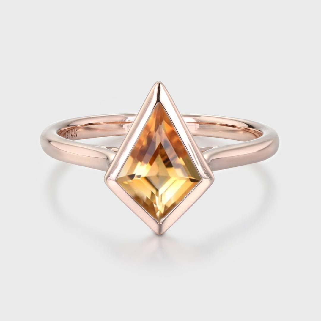 10x7mm Kite Cut Citrine Engagement Ring Vintage 14K Rose Gold Bezel Citrine Ring November Birthstone Ring Wedding Bridal Ring