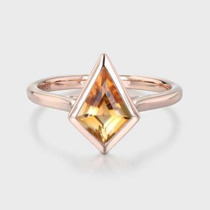 10x7mm Kite Cut Citrine Engagement Ring Vintage 14K Rose Gold Bezel Citrine Ring November Birthstone Ring Wedding Bridal Ring