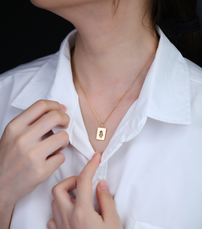 Customized Name Delicate Square Pendant Necklace with Hollow Cat Center – Personalized Pet Jewelry Gift