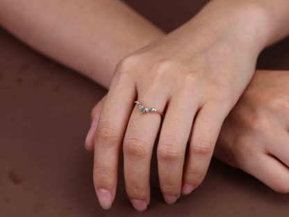 14K Rose Gold Moss Agate Curved Wedding Band Leaf Design Stacking Ring