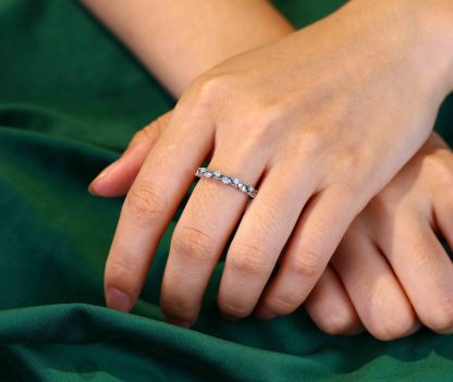 14K White gold Marquise London Blue Topaz wedding band Half Eternity Diamond wedding band women vintage Unique Bridal Stacking Anniversary gift